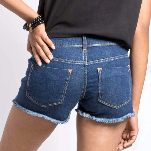 OLGYN Women’s Ripped Medium Blue Denim Shorts - Picture 2 of 4